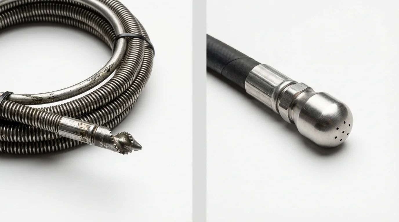 Drain snake cable and hydro jetting nozzle used for drain cleaning in Century, FL