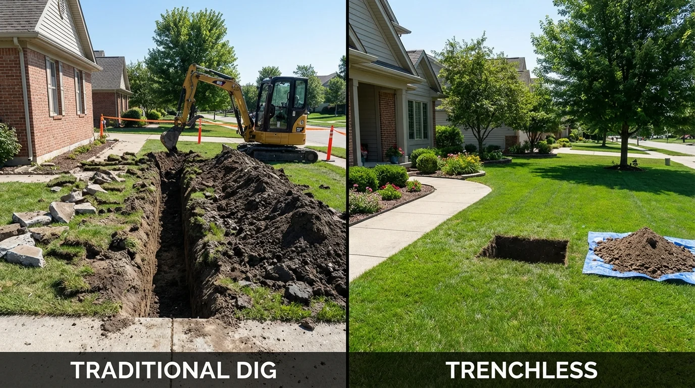 Trenchless sewer repair with minimal yard damage versus traditional excavation in Century, FL